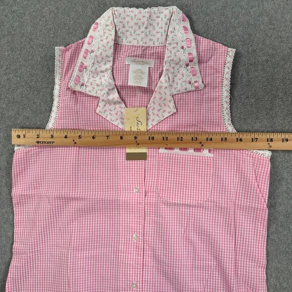 Secret Treasures Gingham Pajama Top Women's Small Pink Cottagecore Sleeveless - Picture 6 of 7